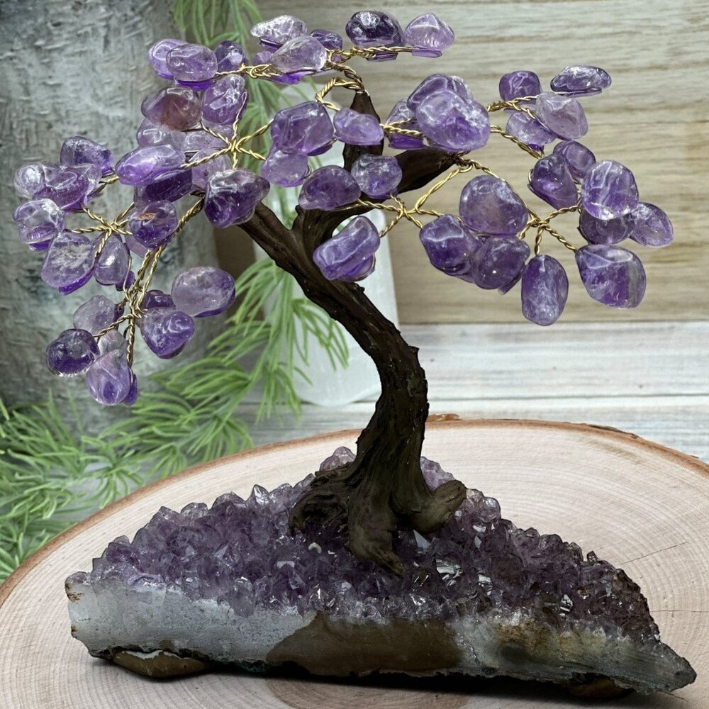 Amethyst Bonsai Crystal Tree of Life Geode Base Gemstone Chakra Tree 7 inch (T) - Picture 8 of 10